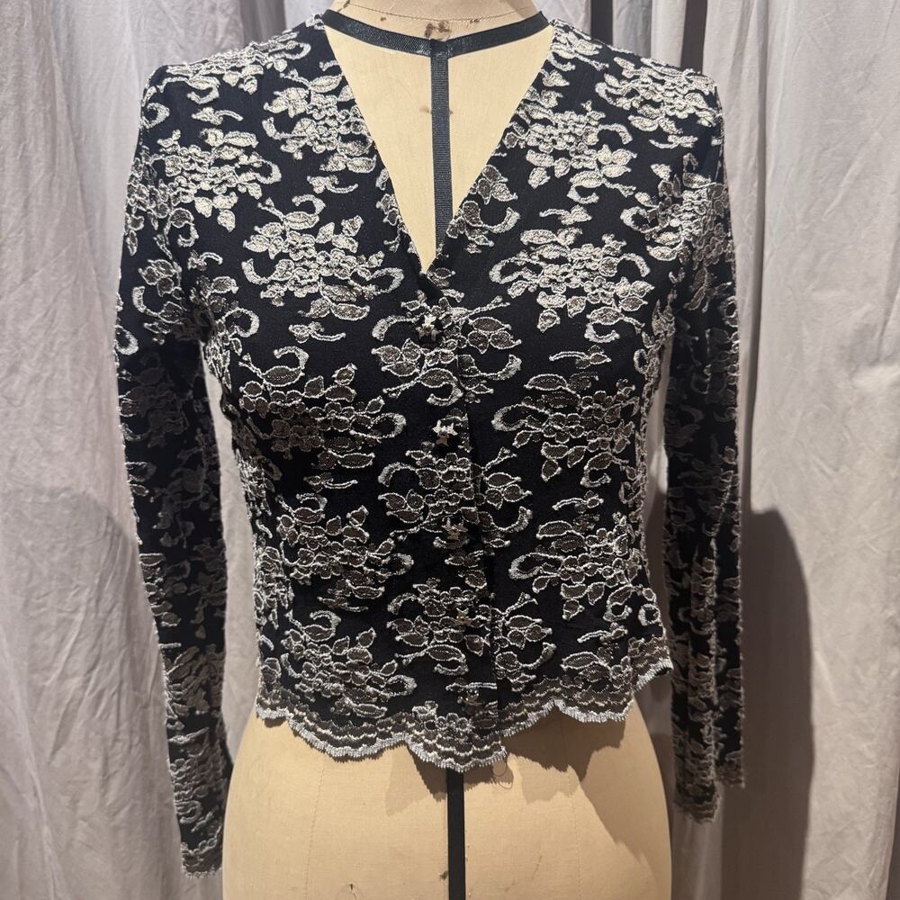 VTG Ann Ferriday Rare Buffy Crossdye Lace Cardigan Top S